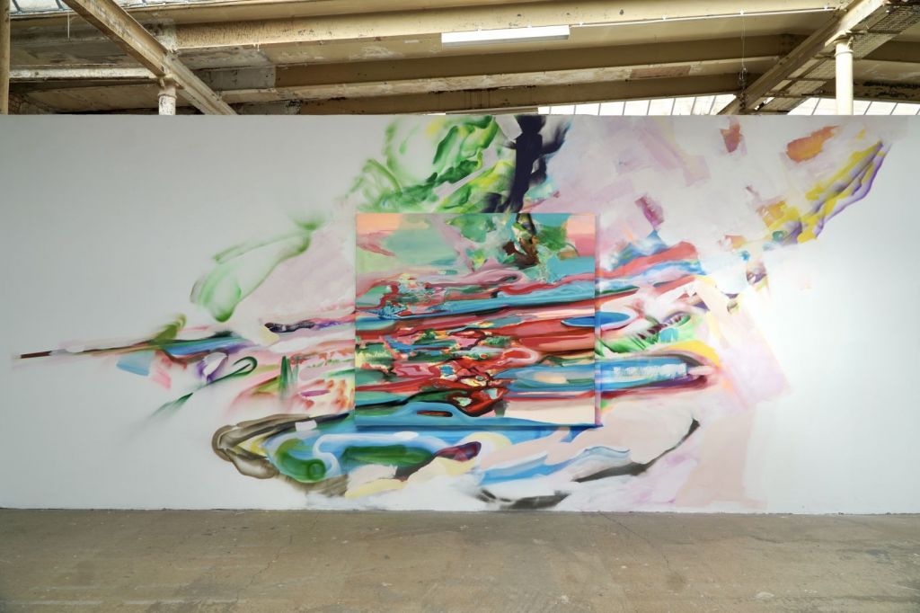 Installation view of the group show Analysis of anger at Werkschauhalle, Spinnerei, Leipzig, with Mar de sangre by Paula Fraile
